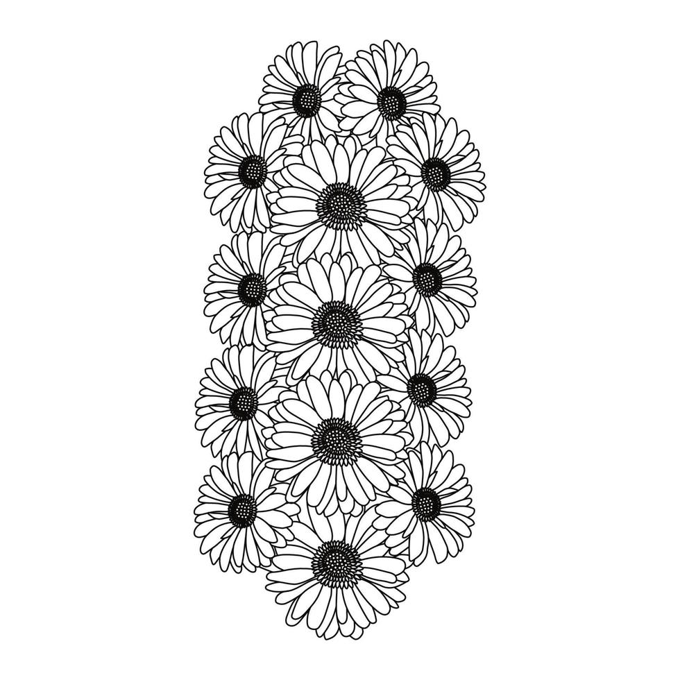 chamomile and daisy flower coloring page design with detailed line art vector graphic