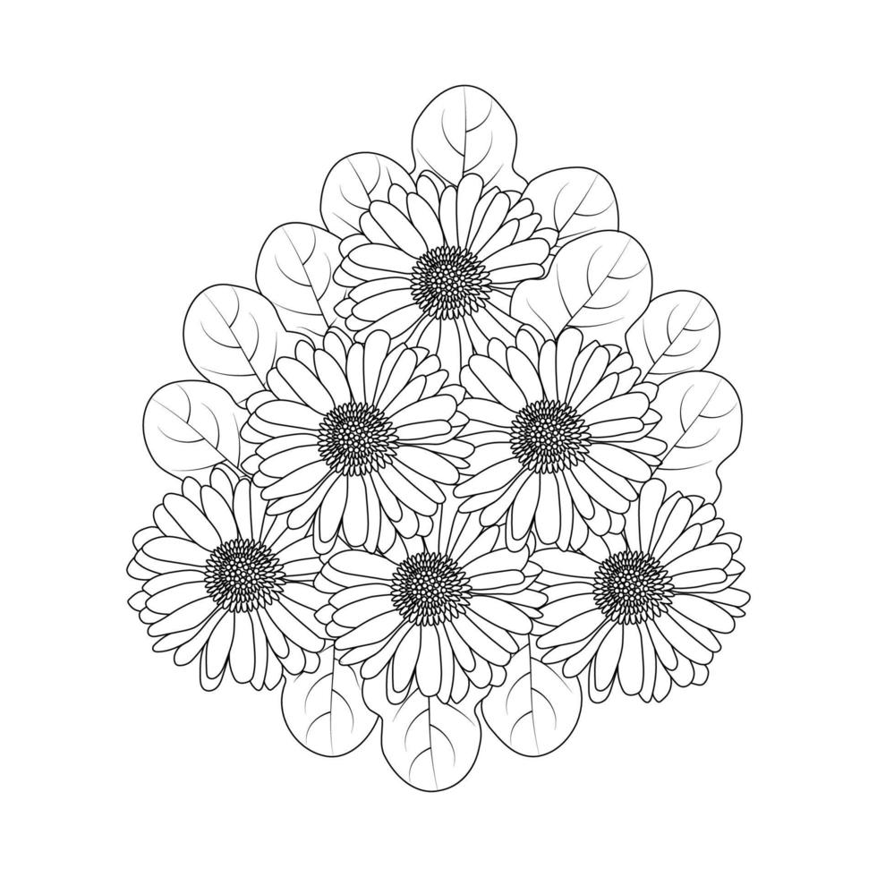 chamomile and daisy flower coloring page design with detailed line art vector graphic