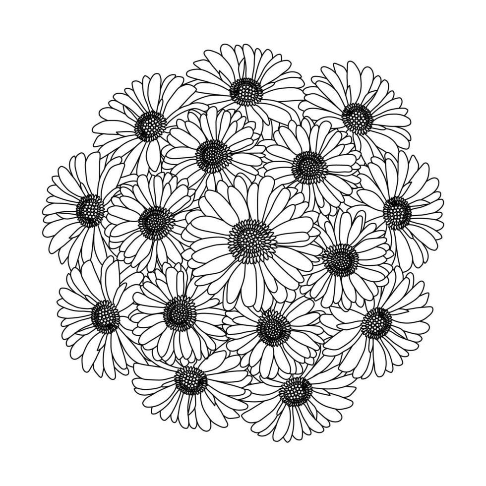 diseño de página para colorear de flores de manzanilla y margarita con gráfico vectorial de arte lineal detallado vector