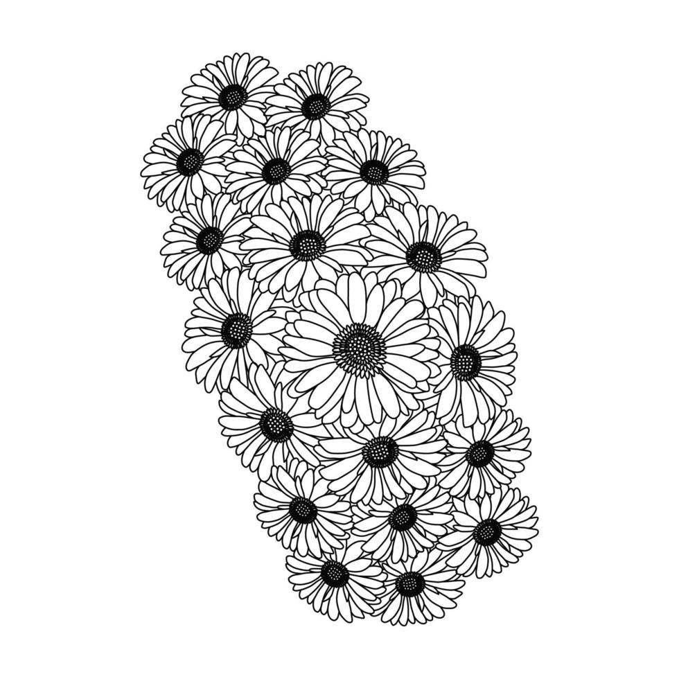 diseño de página para colorear de flores de manzanilla y margarita con gráfico vectorial de arte lineal detallado vector