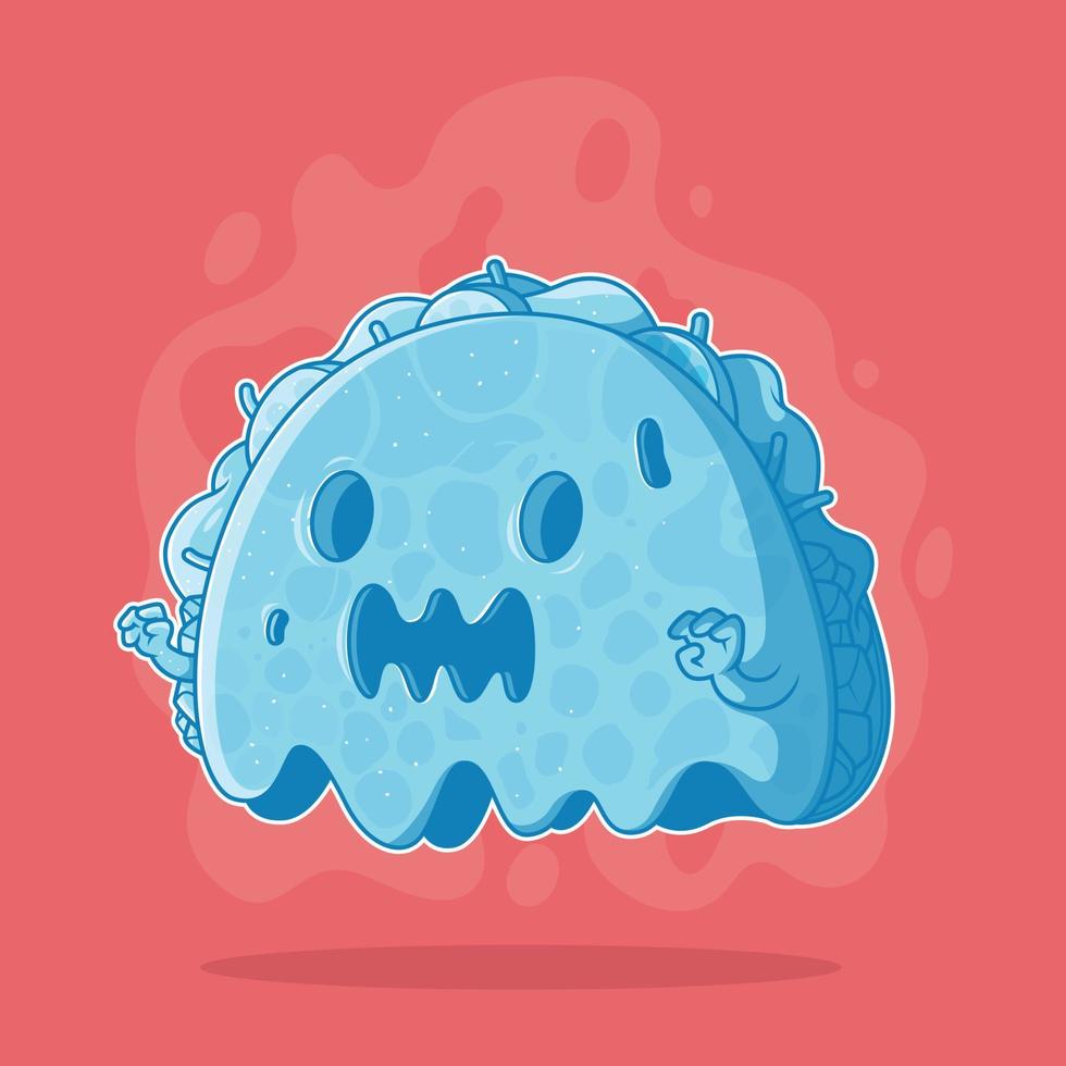 fantasma de la ilustración de vector de carácter taco martes. comida, concepto de diseño divertido y aterrador.