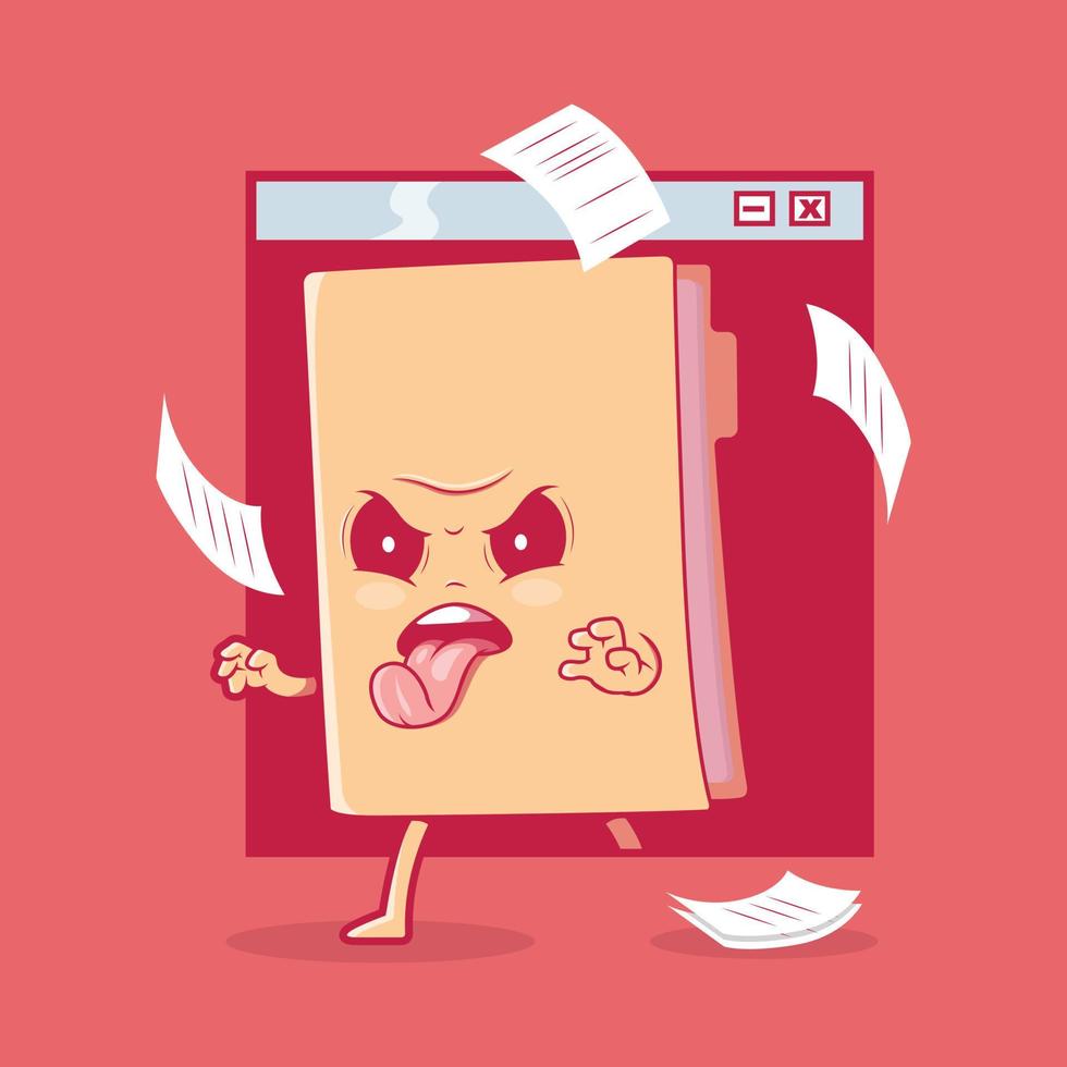Infected computer folder character vector illustration. Technology, security, virus design concept.