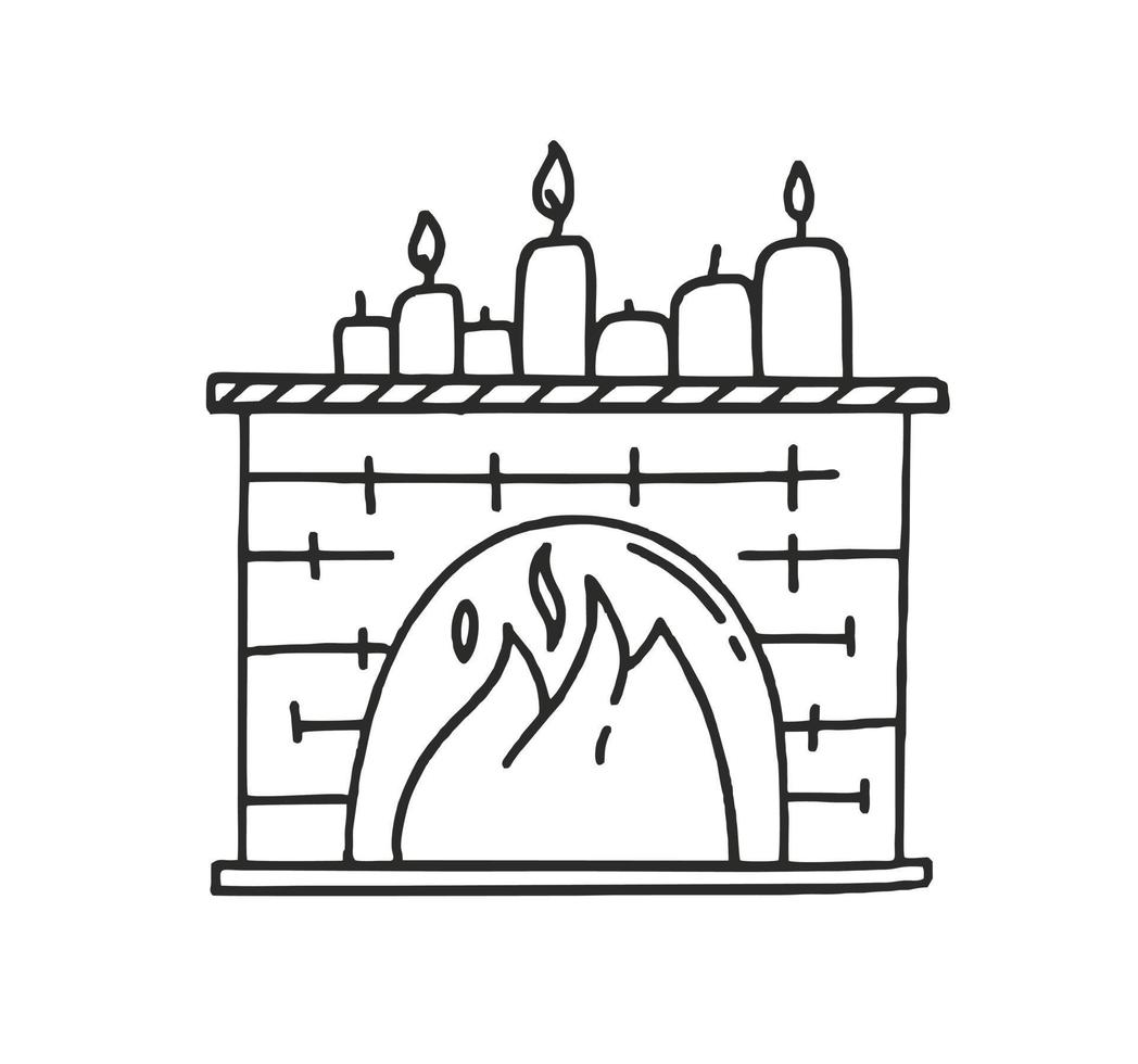 chimenea con velas vector ilustración doodle aislado sobre fondo blanco concepto de navidad y santa