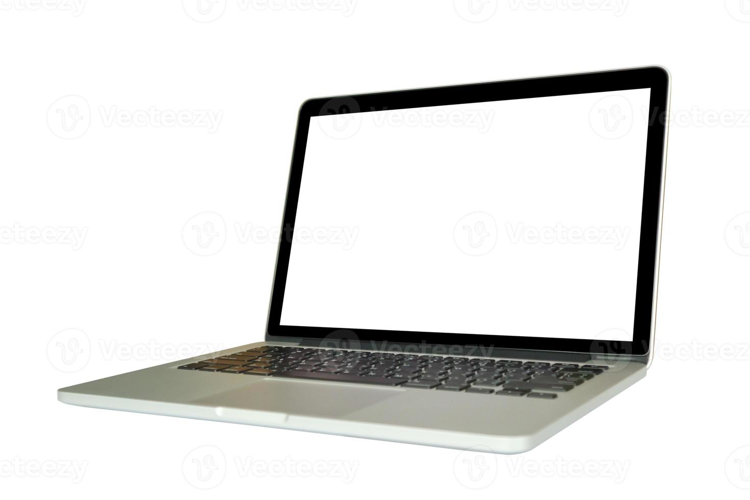 Laptop computer with blank screen isolated on white background photo