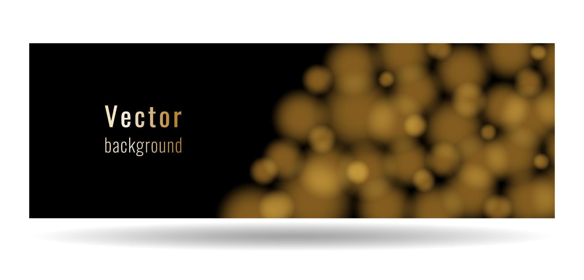 Vector banner template. Bright chic rich banner with golden blurred spheres.