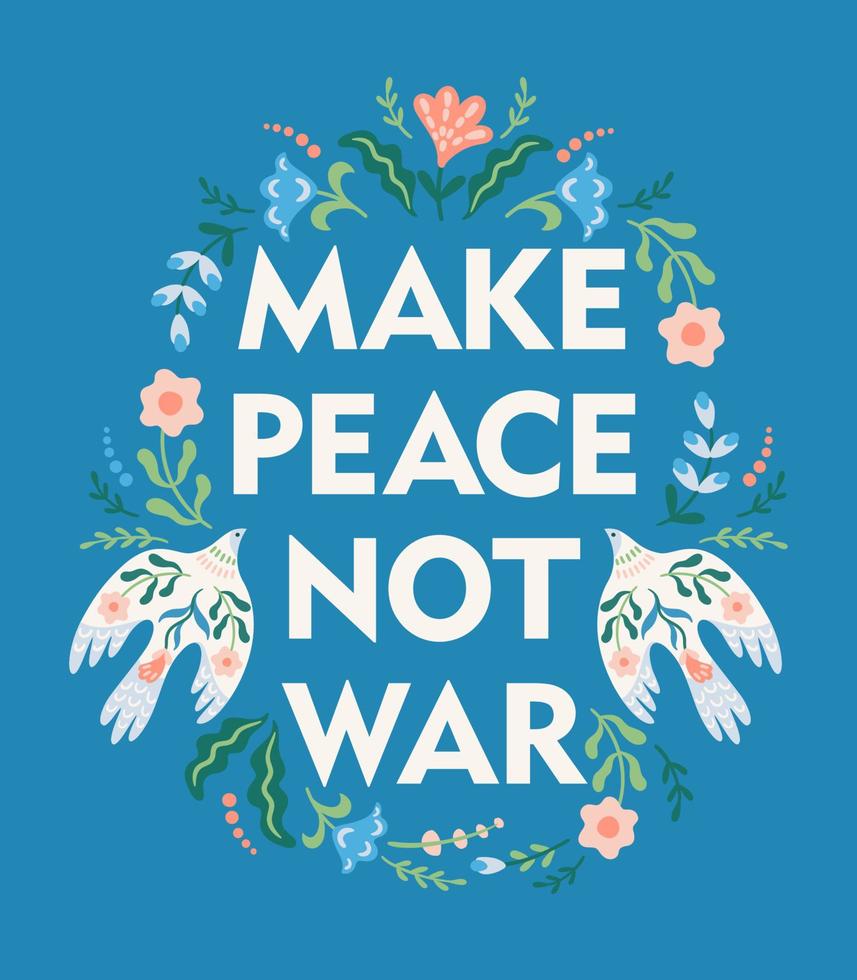 ilustración contra la guerra. paloma de la paz y flores. plantilla vectorial para tarjetas, carteles, volantes y otros usos vector