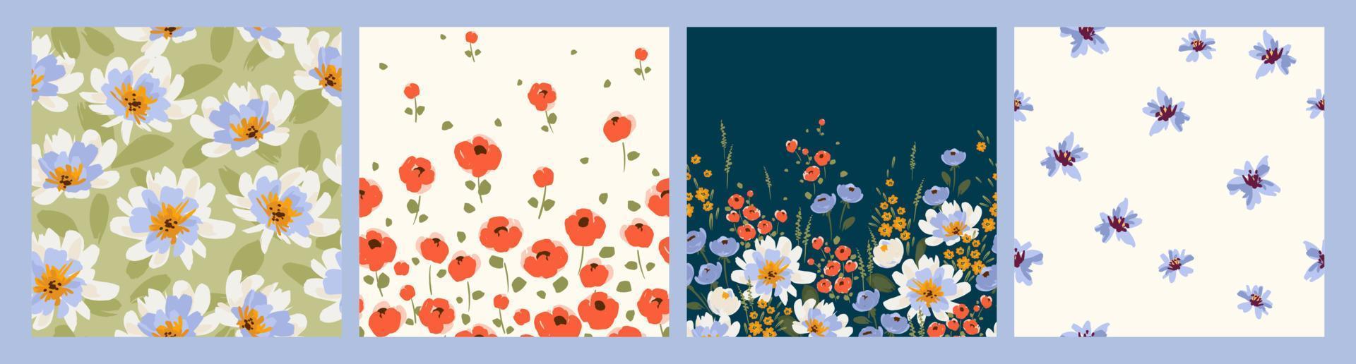 Floral seamless patterns and borders. Vector design for paper, cover, fabric, interior decor and other users