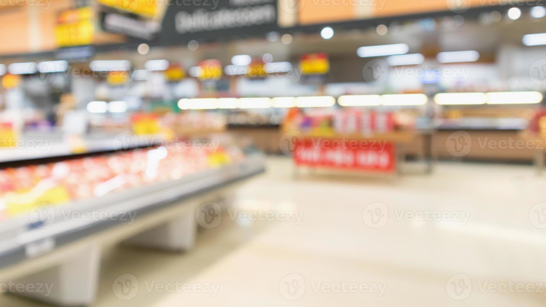 Abstract supermarket grocery store blurred defocused background with bokeh light photo