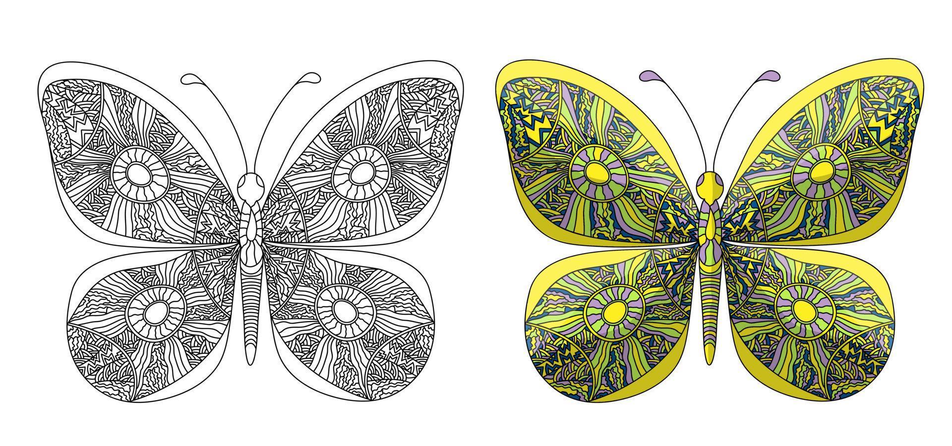 establecer mariposa. página para colorear en estilo zentangle. vector