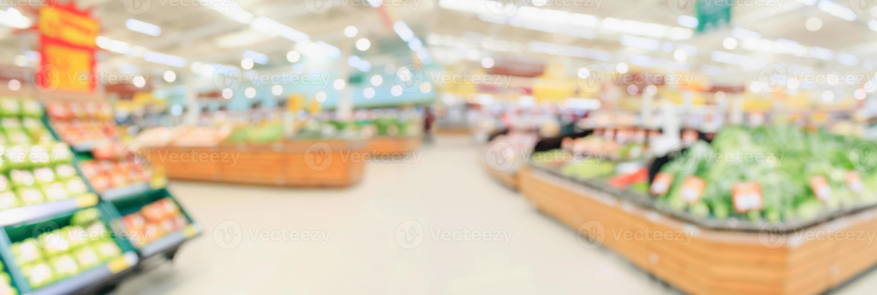 supermarket grocery store interior aisle abstract blurred background photo