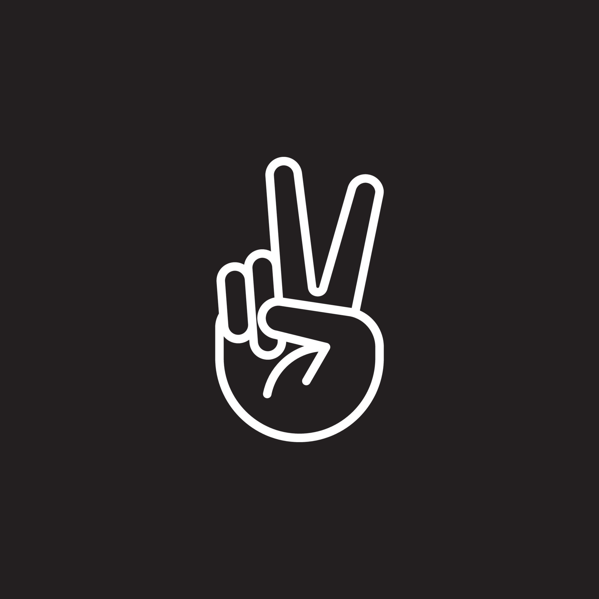Hand gesture V sign for victory or peace line art. Vector icon for apps and  websites. The index and ring fingers signal the number 2, illustration  symbol two. Isolated on a black