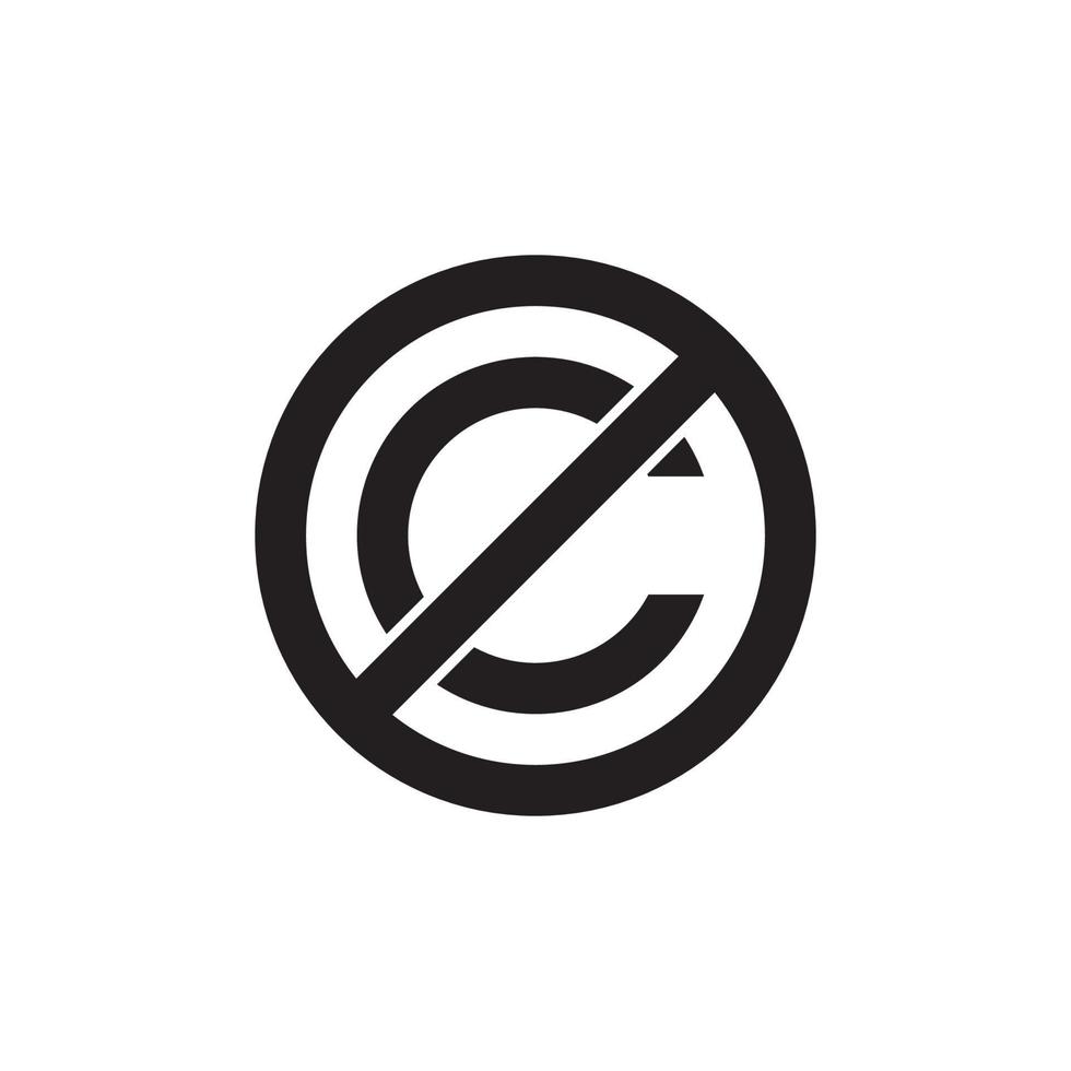 Creative commons public domain. Copyright, copy writing or bookmark icon. Vector symbol of prohibition. Non copyright icon sign. Free to use. Without legal recognition. Graphic design illustration.