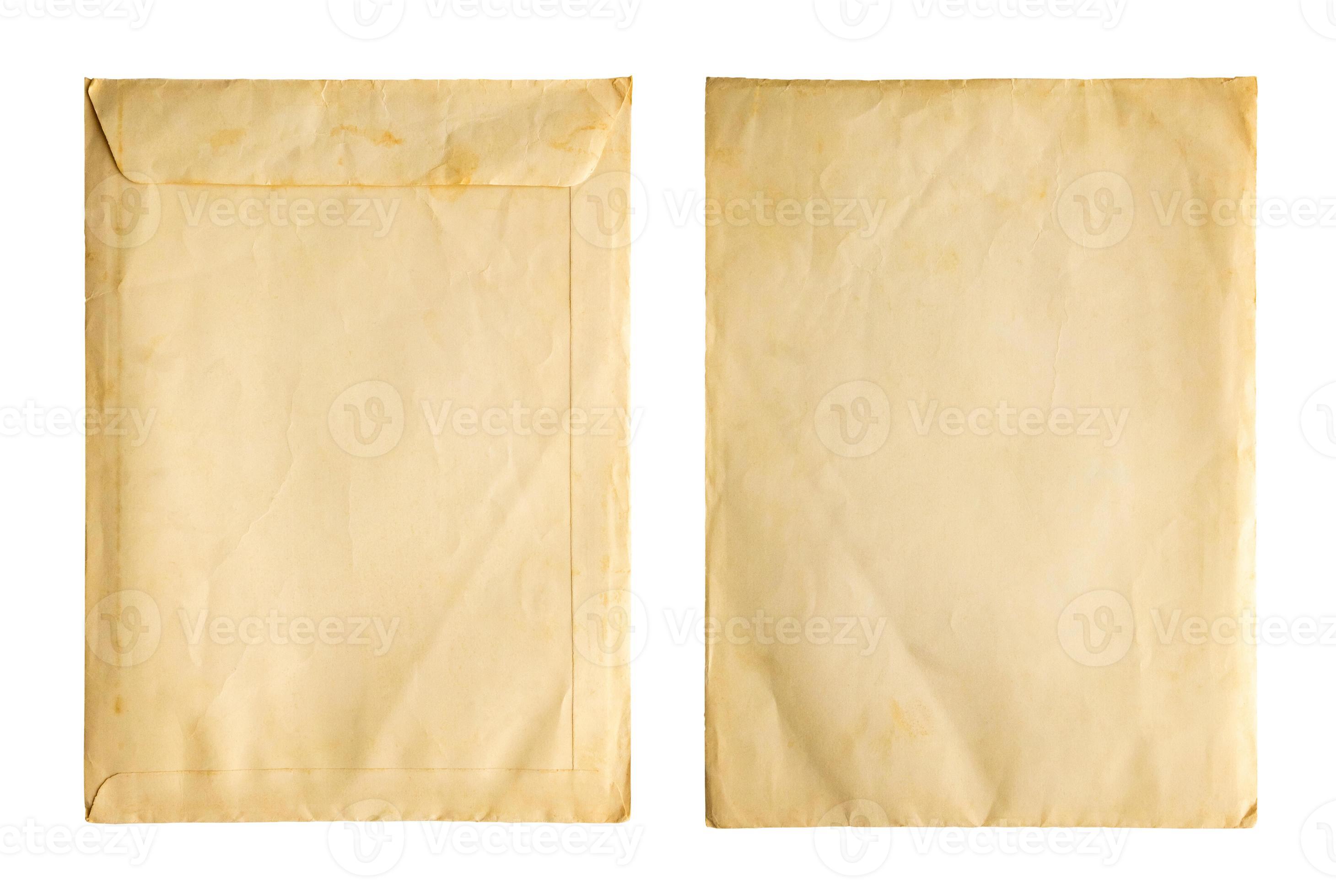 Old vintage paper sheet envelope texture isolated on white background
