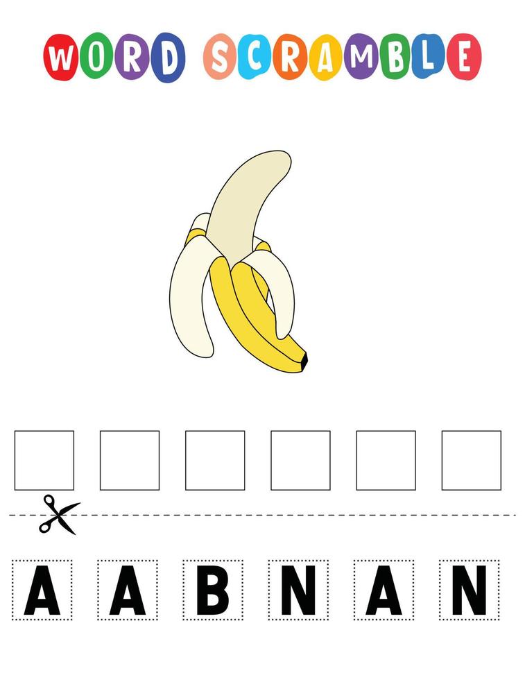 Banana Word scramble . Educational game for kids. English language