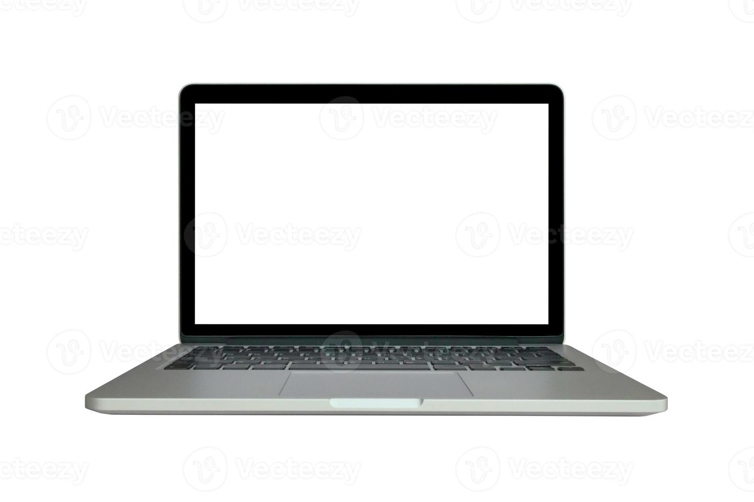 Laptop computer with blank screen isolated on white background photo