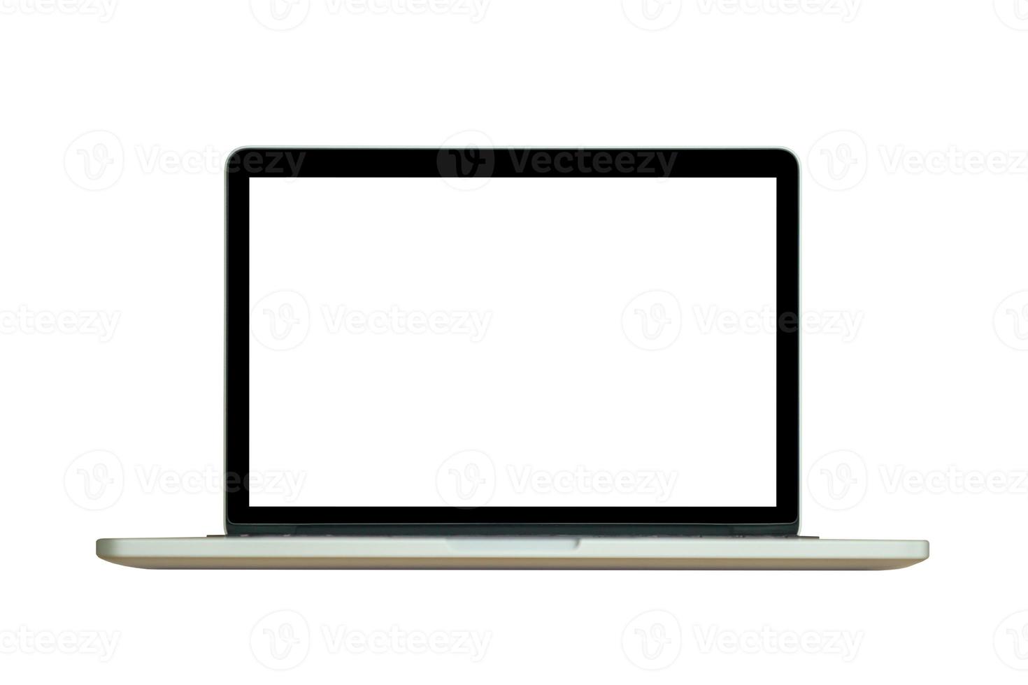 Laptop computer with blank screen isolated on white background photo