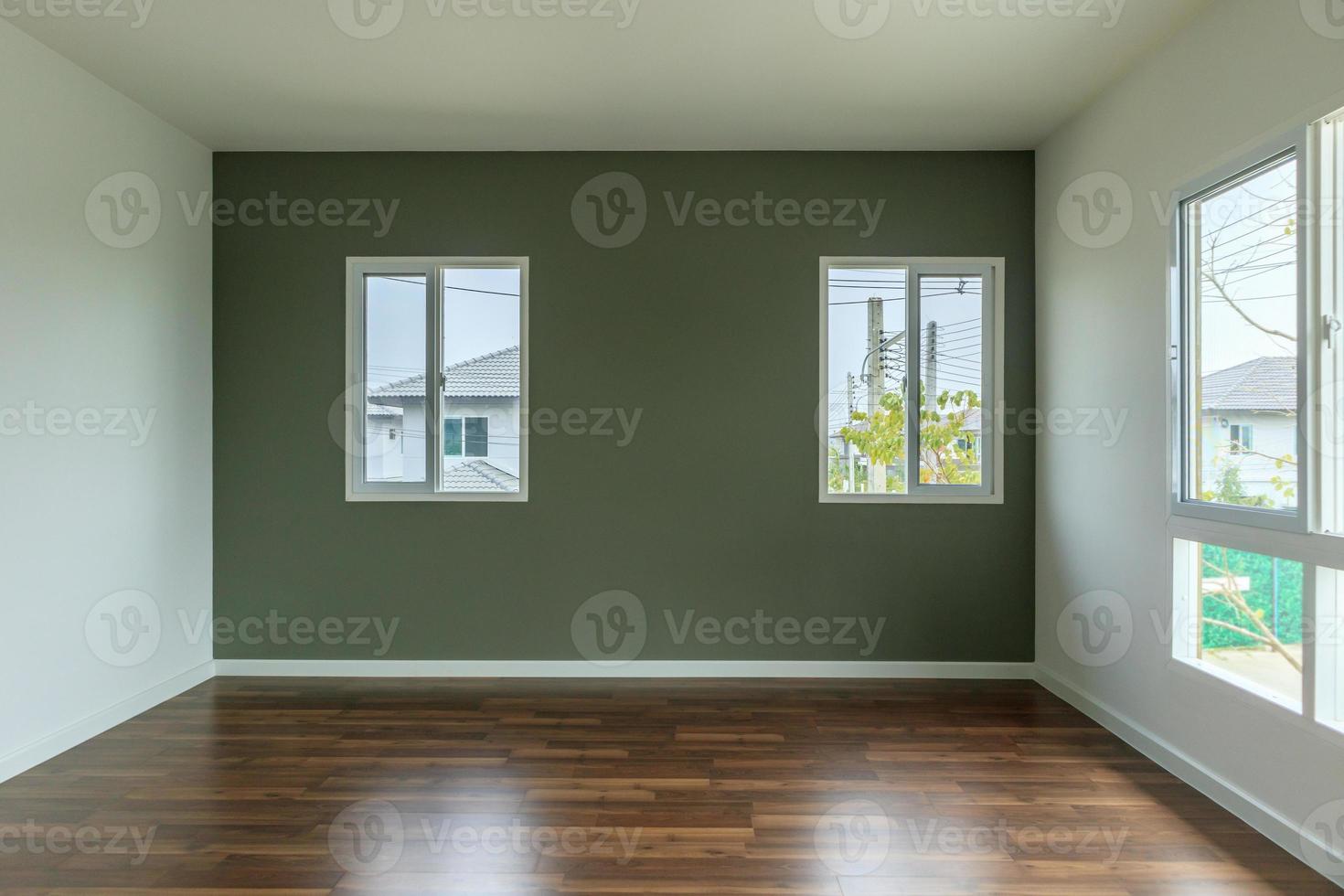 Empty room with glass window frame house interior on concrete wall photo