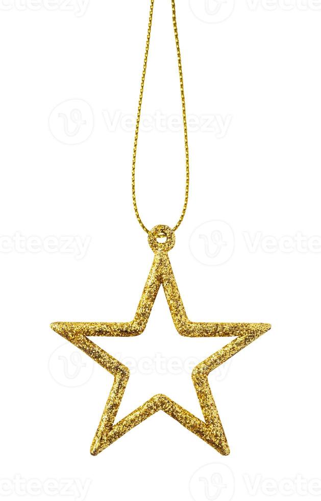 Golden Christmas star ornament bauble isolated on white background photo