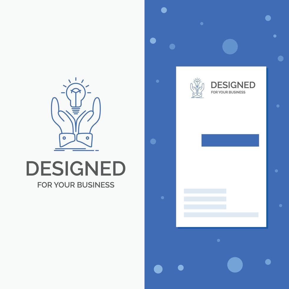 logotipo de empresa para la idea. ideas creativo. Cuota. manos. plantilla de tarjeta de visita de negocio azul vertical vector