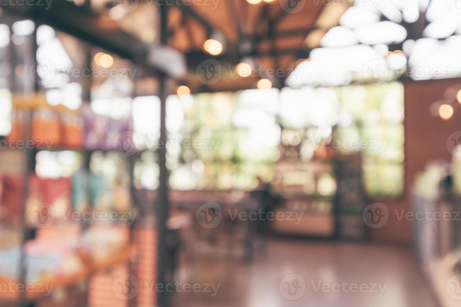 Cafe coffee shop interior abstract blur defocused with bokeh light background photo