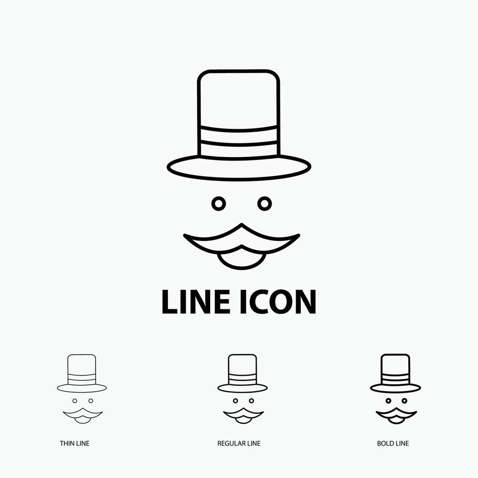 moustache. Hipster. movember. hat. men Icon in Thin. Regular and Bold Line Style. Vector illustration