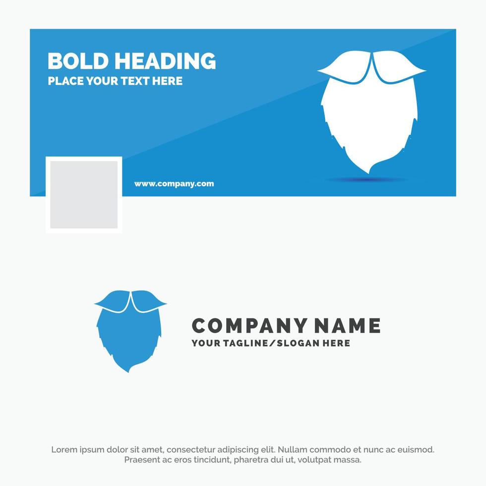 Blue Business Logo Template for moustache, Hipster, movember, beared, men. Facebook Timeline Banner Design. vector web banner background illustration