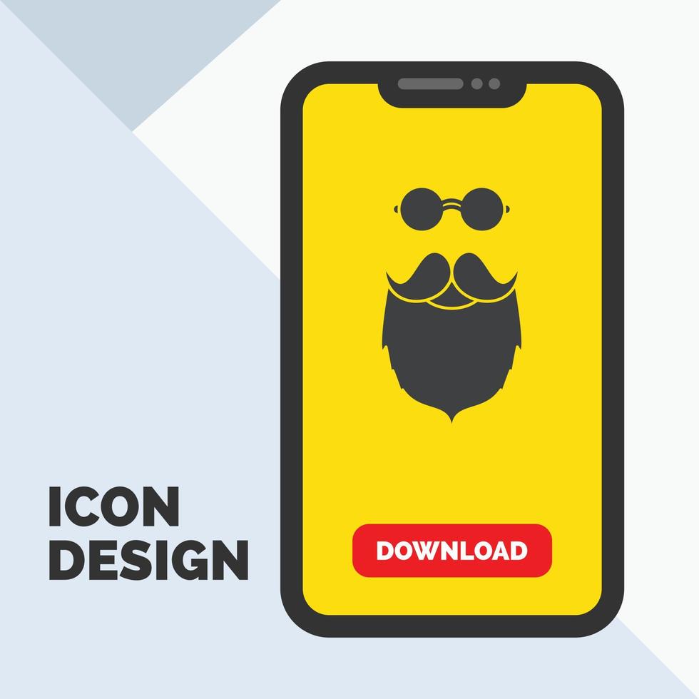 moustache. Hipster. movember. beared. men Glyph Icon in Mobile for Download Page. Yellow Background vector