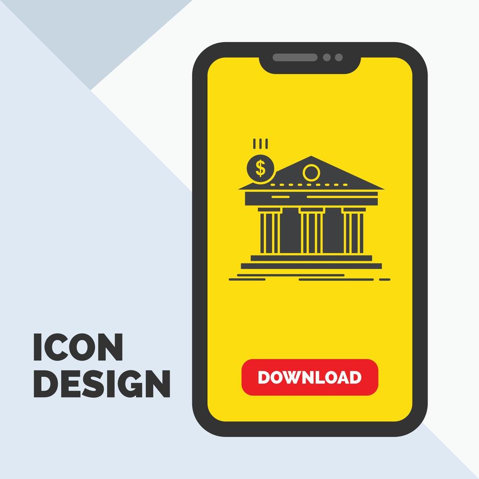 Architecture. bank. banking. building. federal Glyph Icon in Mobile for Download Page. Yellow Background vector