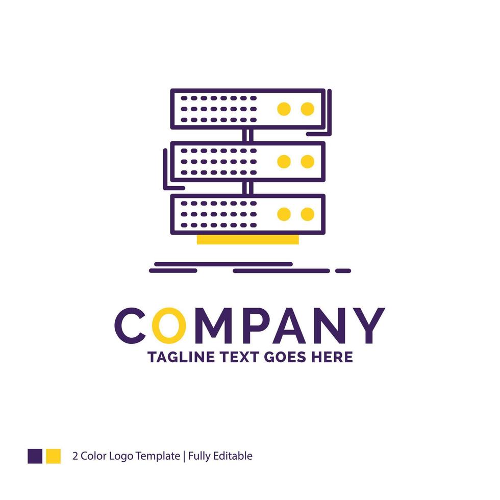Company Name Logo Design For server, storage, rack, database, data. Purple and yellow Brand Name Design with place for Tagline. vector