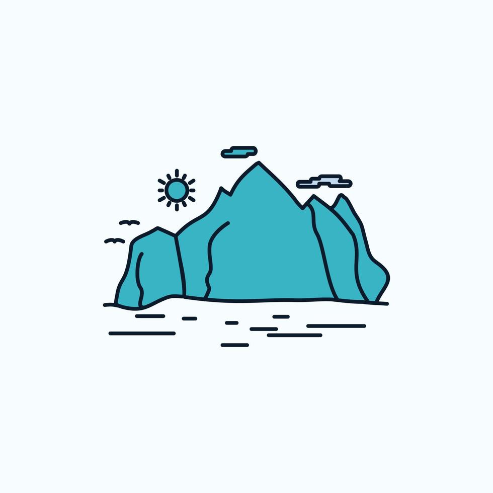 Nature. hill. landscape. mountain. scene Flat Icon. green and Yellow sign and symbols for website and Mobile appliation. vector illustration