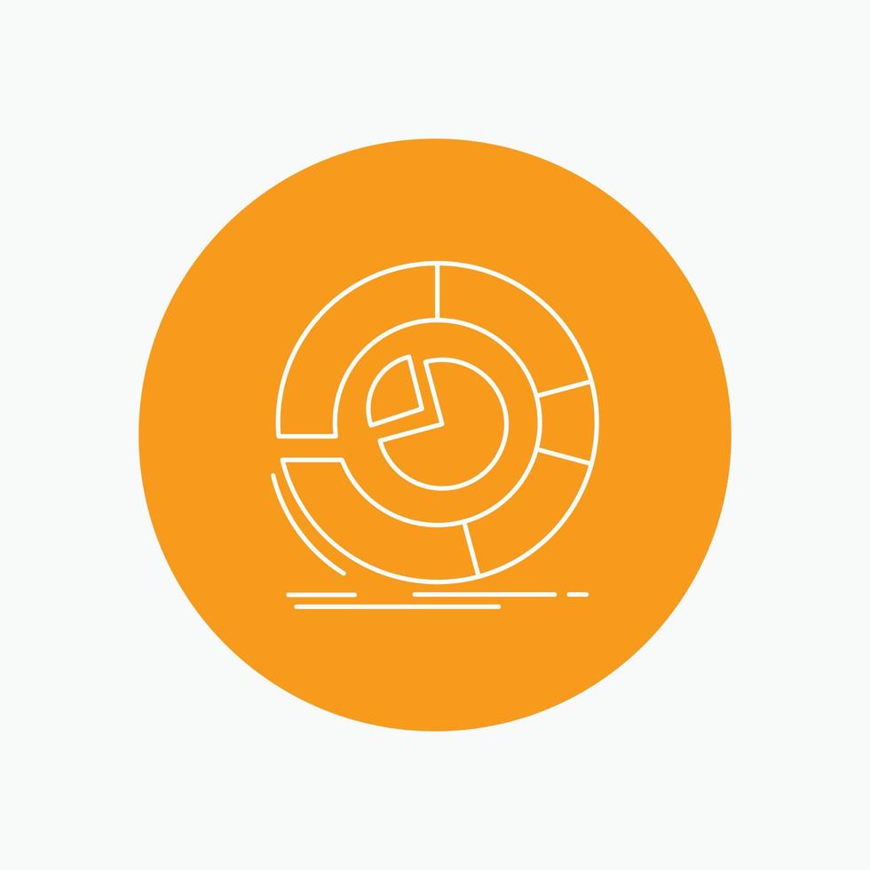 Analysis. analytics. business. diagram. pie chart White Line Icon in Circle background. vector icon illustration