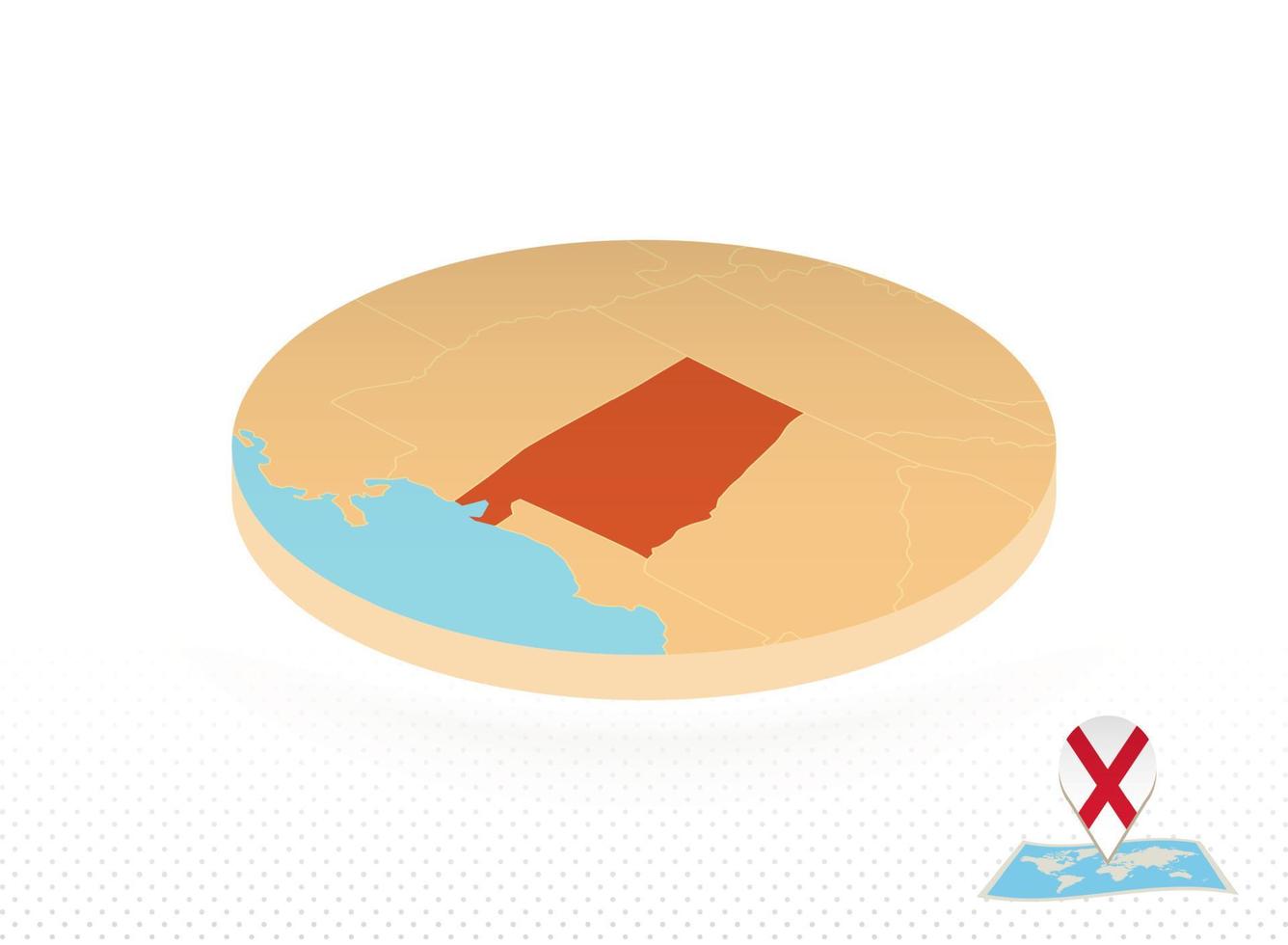 Alabama state map designed in isometric style, orange circle map. vector