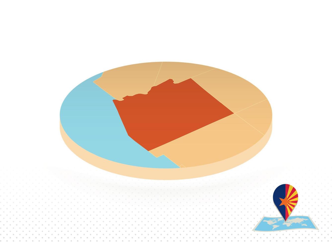 Arizona state map designed in isometric style, orange circle map. vector