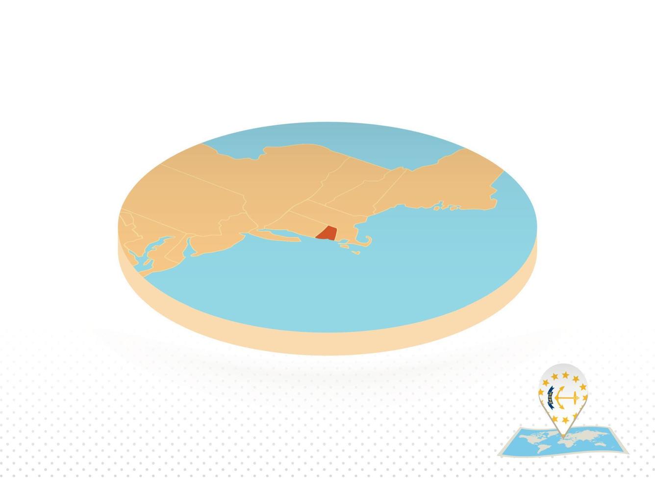 mapa del estado de rhode island diseñado en estilo isométrico, mapa de círculo naranja. vector