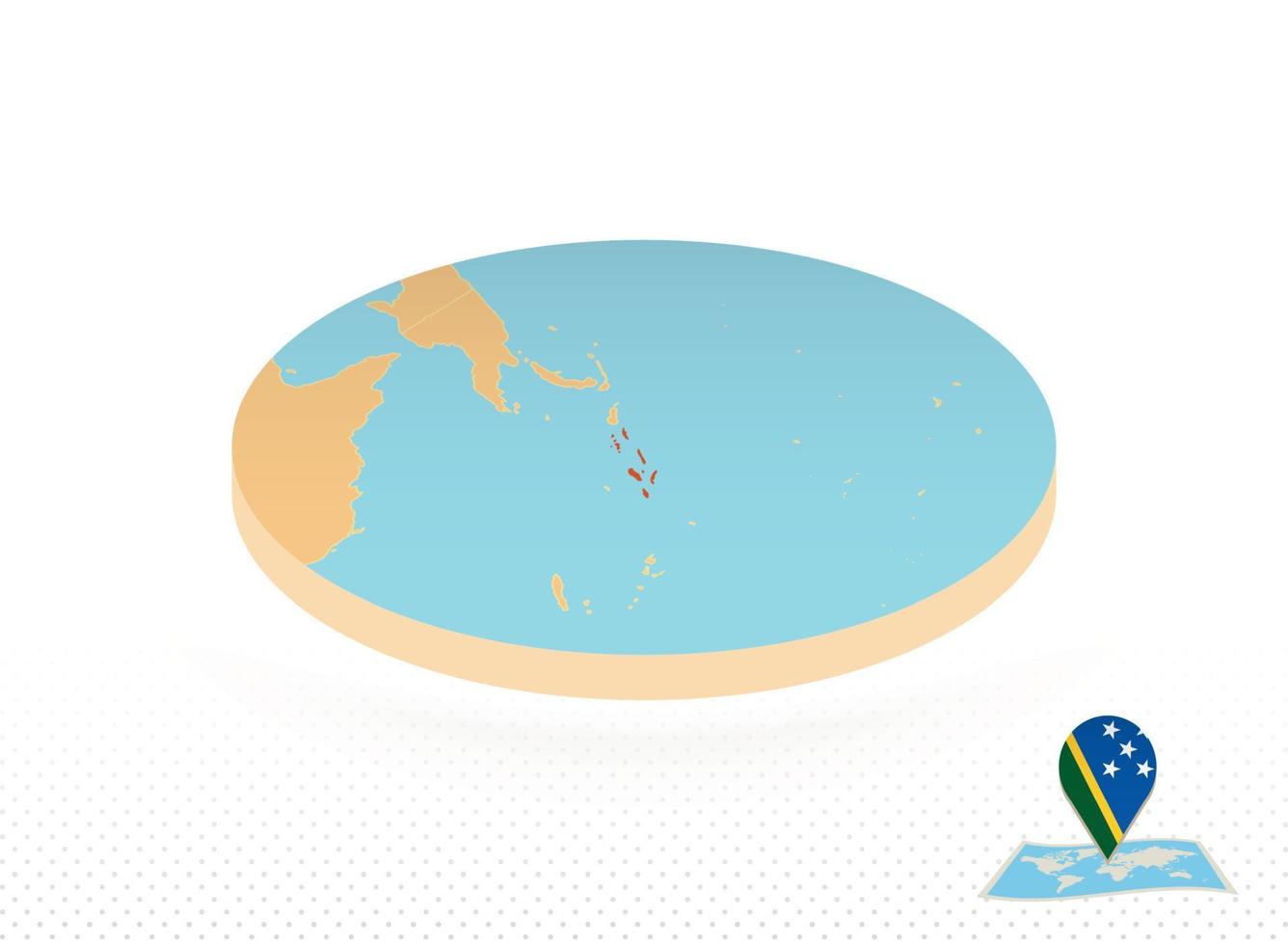 mapa de las islas salomón diseñado en estilo isométrico, mapa de círculo naranja. vector