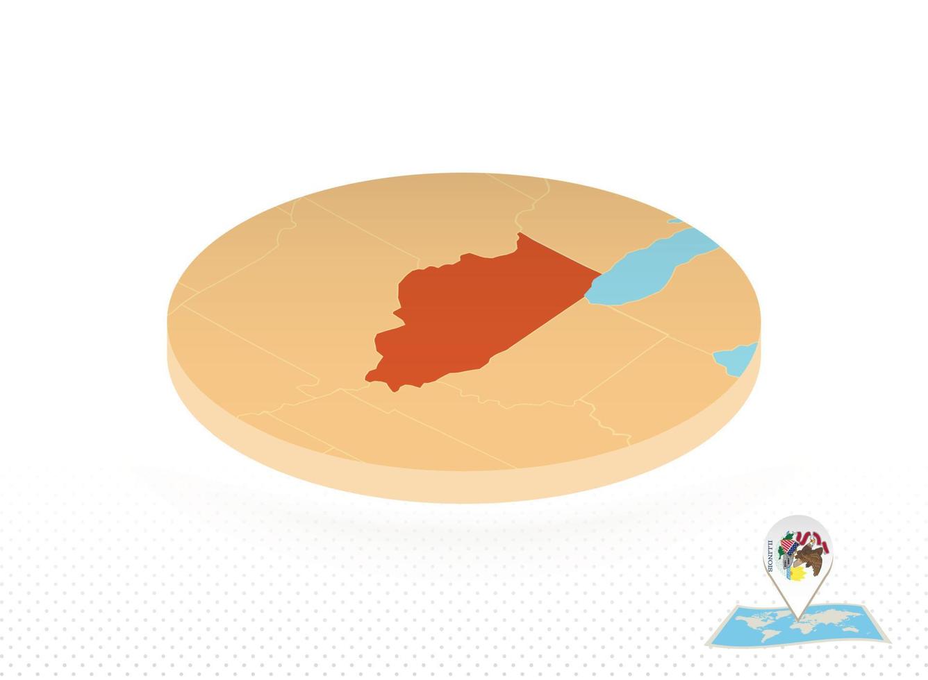 mapa del estado de Illinois diseñado en estilo isométrico, mapa de círculo naranja. vector