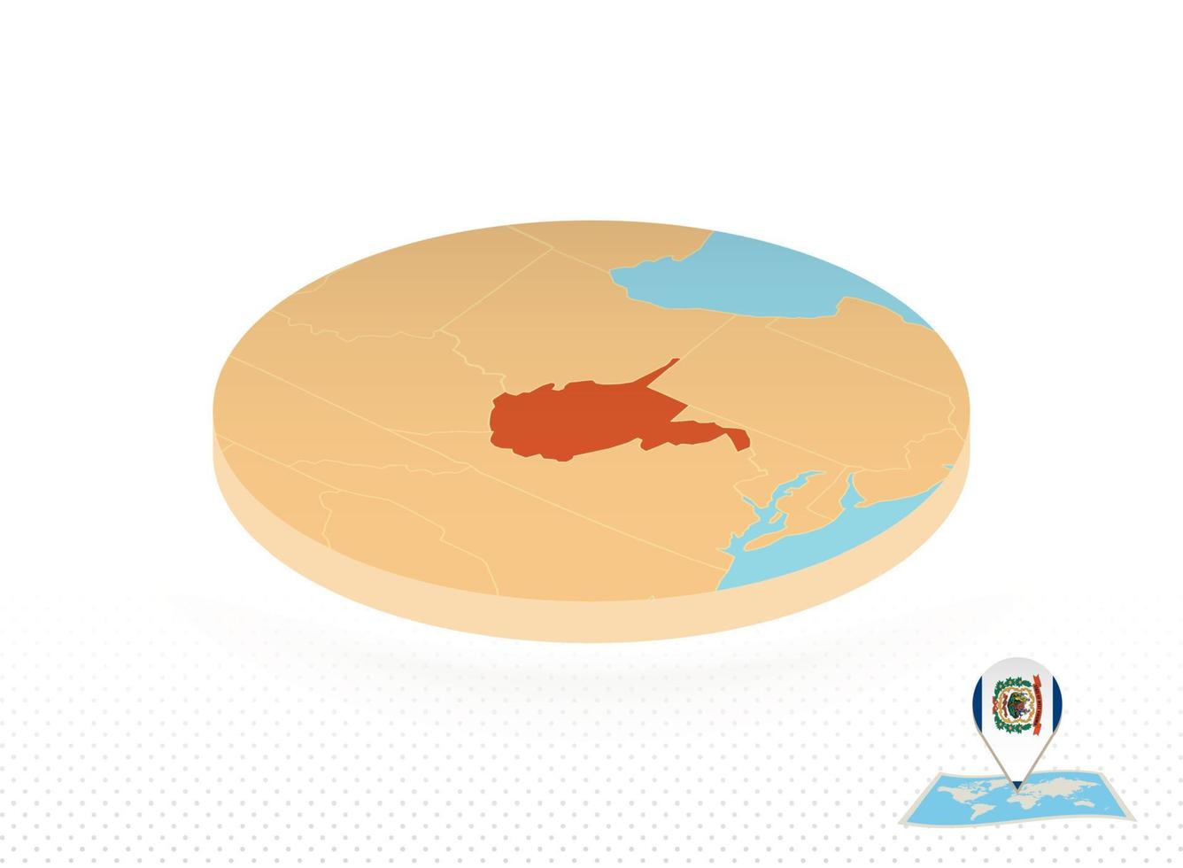 mapa del estado de virginia occidental diseñado en estilo isométrico, mapa de círculo naranja. vector