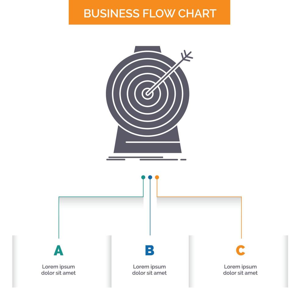 Aim. focus. goal. target. targeting Business Flow Chart Design with 3 Steps. Glyph Icon For Presentation Background Template Place for text. vector