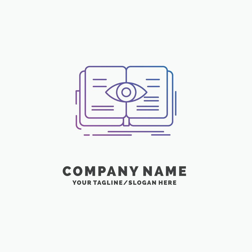 knowledge. book. eye. view. growth Purple Business Logo Template. Place for Tagline vector