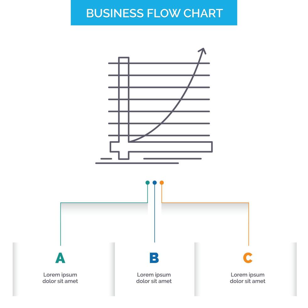 Arrow. chart. curve. experience. goal Business Flow Chart Design with 3 Steps. Line Icon For Presentation Background Template Place for text vector