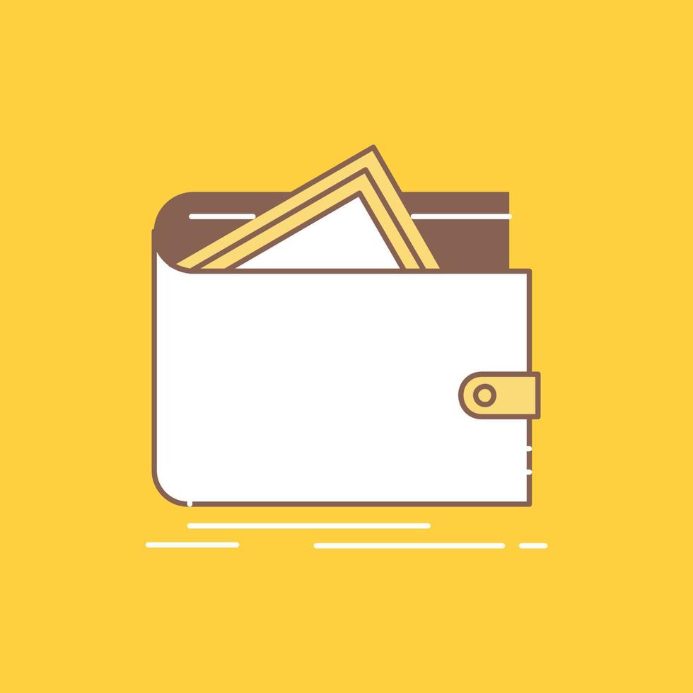 Cash. finance. money. personal. purse Flat Line Filled Icon. Beautiful Logo button over yellow background for UI and UX. website or mobile application vector