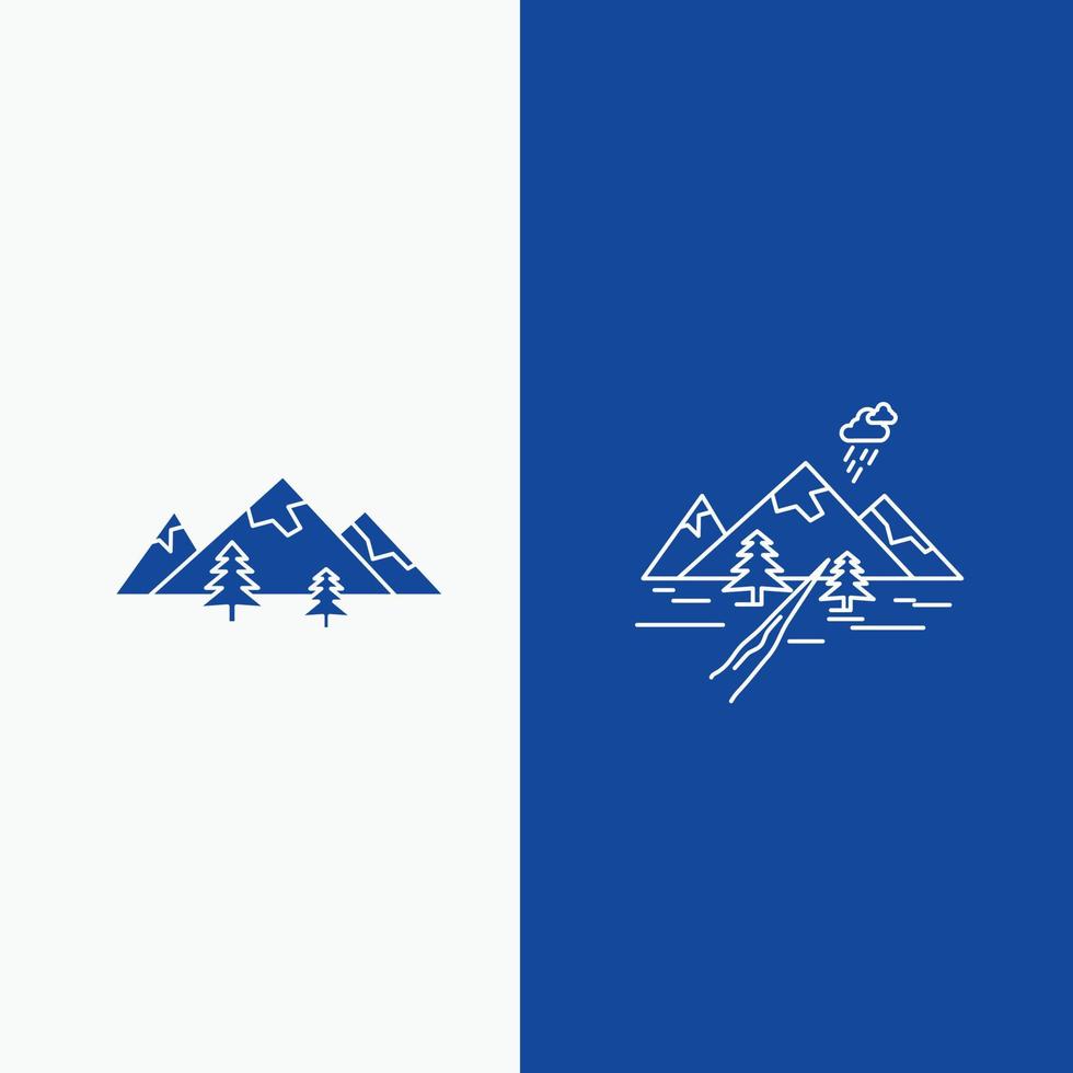 rocks. hill. landscape. nature. mountain Line and Glyph web Button in Blue color Vertical Banner for UI and UX. website or mobile application vector