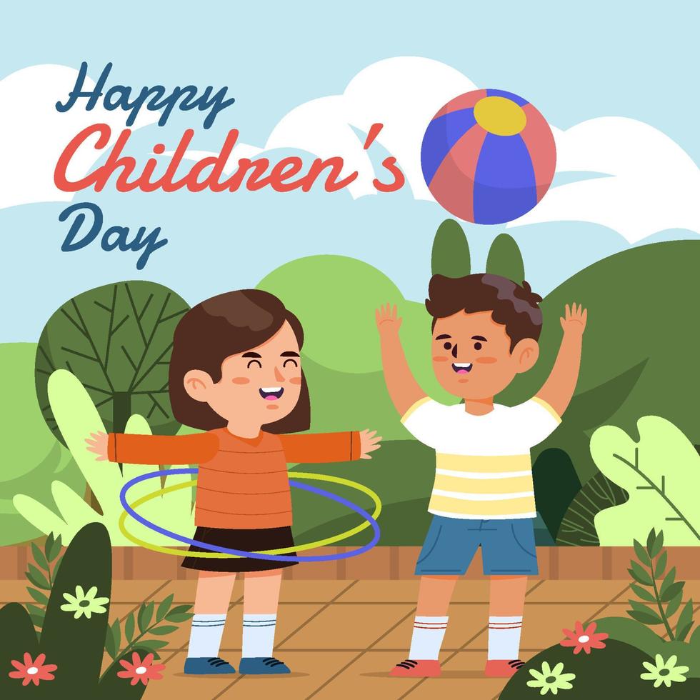 Childrens Playing Together In The Park Concept vector