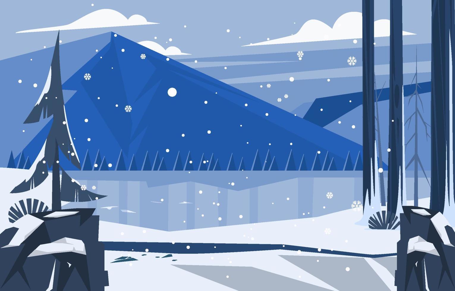 River Mountain on Winter Season Background vector