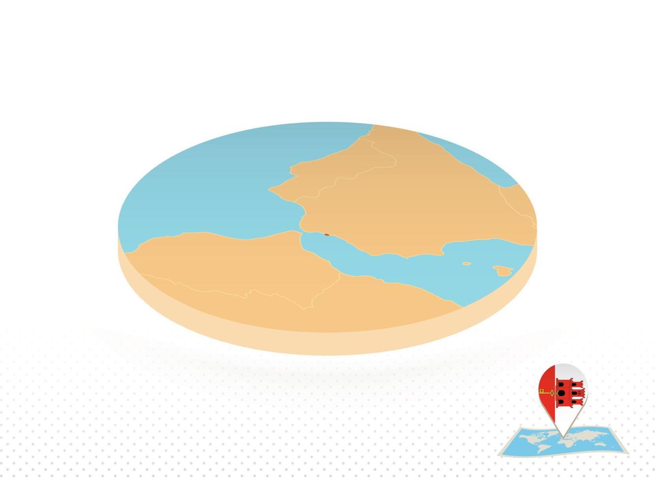 Gibraltar map designed in isometric style, orange circle map. vector
