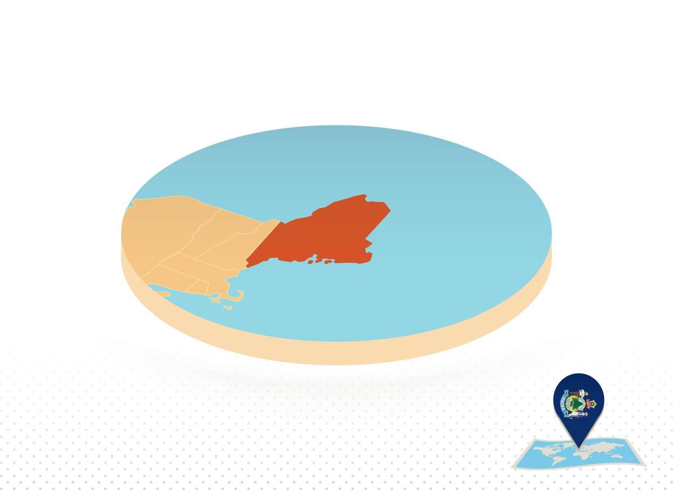 Maine state map designed in isometric style, orange circle map. vector