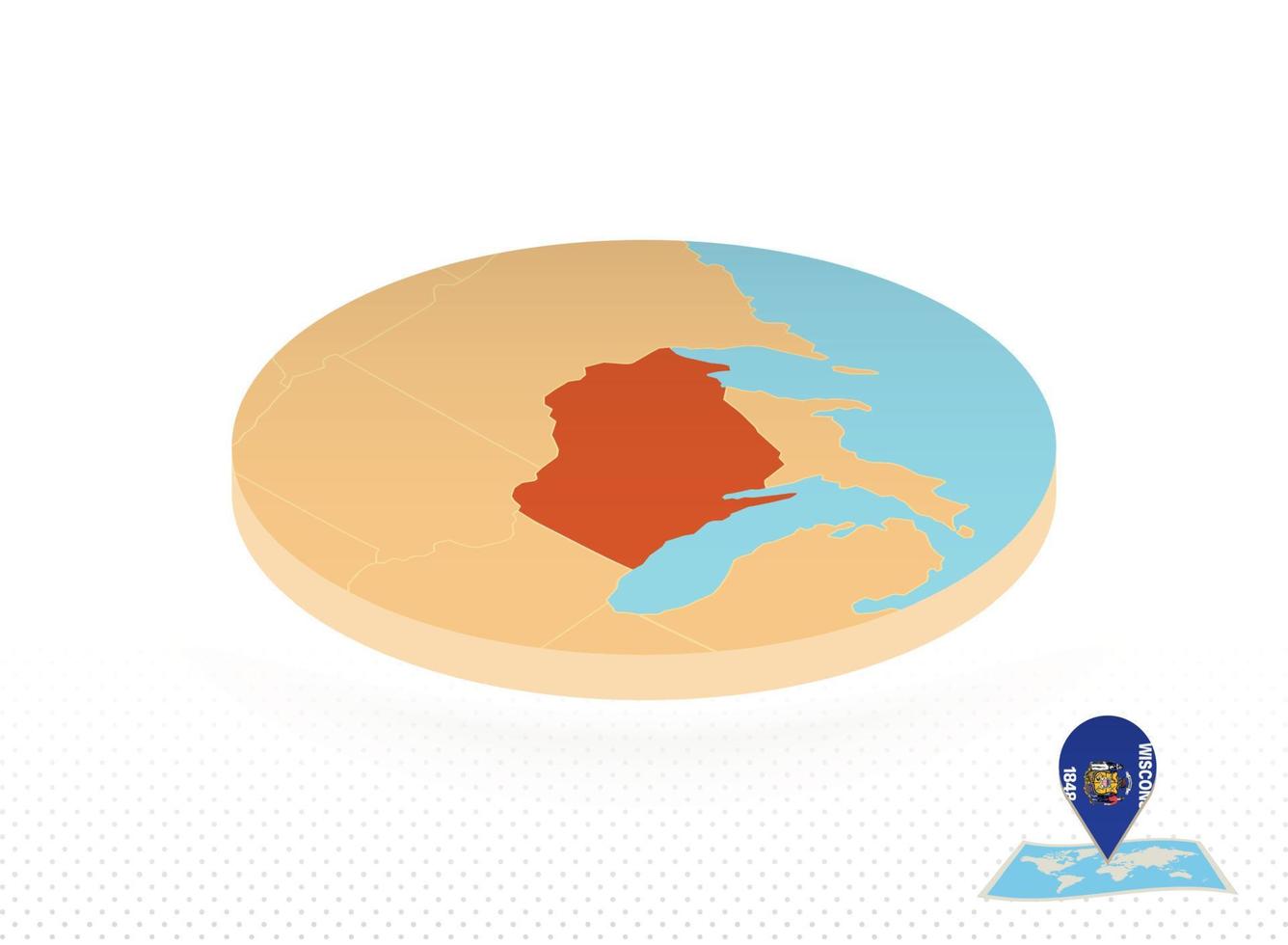 Wisconsin state map designed in isometric style, orange circle map. vector