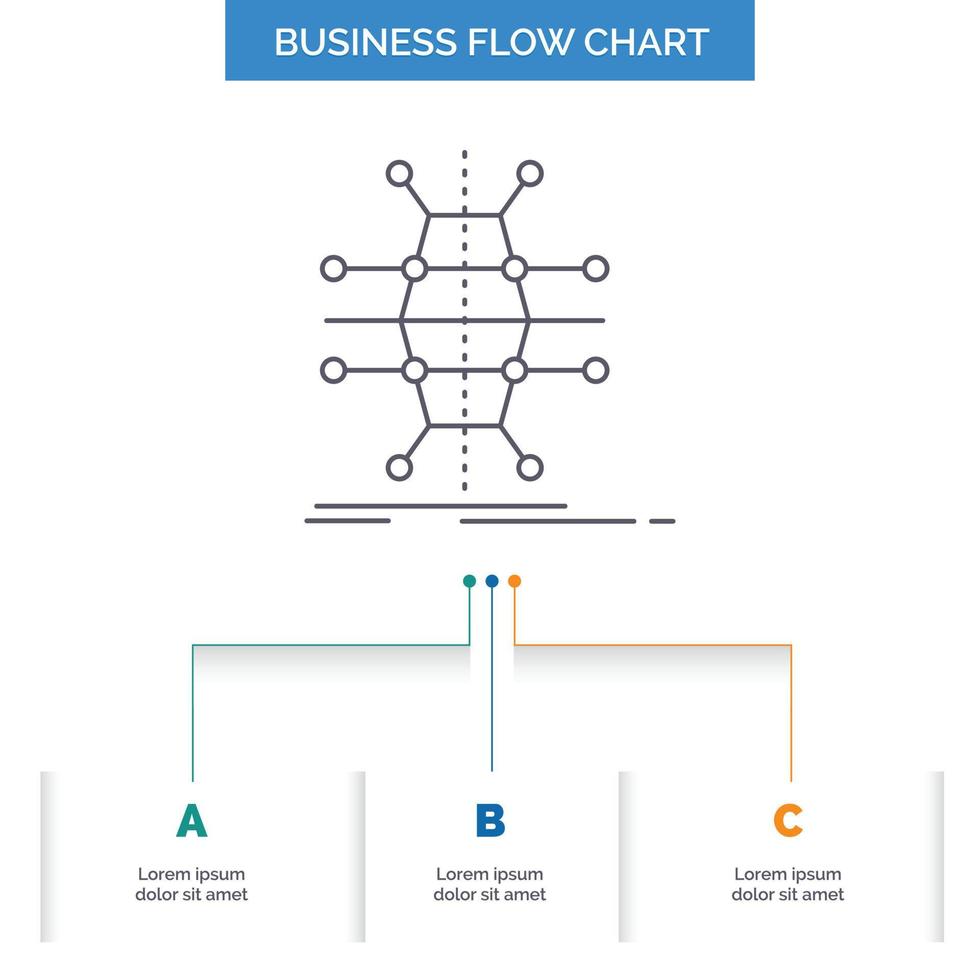 Distribution. grid. infrastructure. network. smart Business Flow Chart Design with 3 Steps. Line Icon For Presentation Background Template Place for text vector