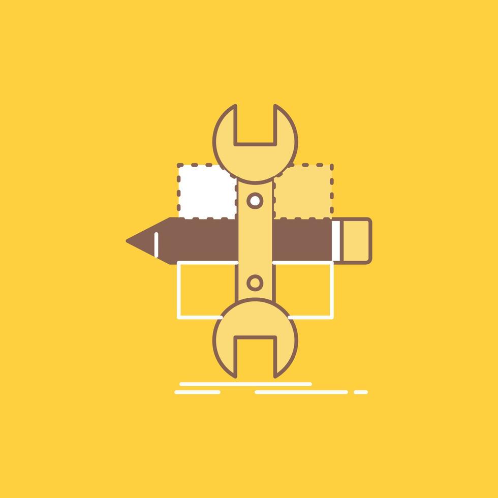 Build. design. develop. sketch. tools Flat Line Filled Icon. Beautiful Logo button over yellow background for UI and UX. website or mobile application vector