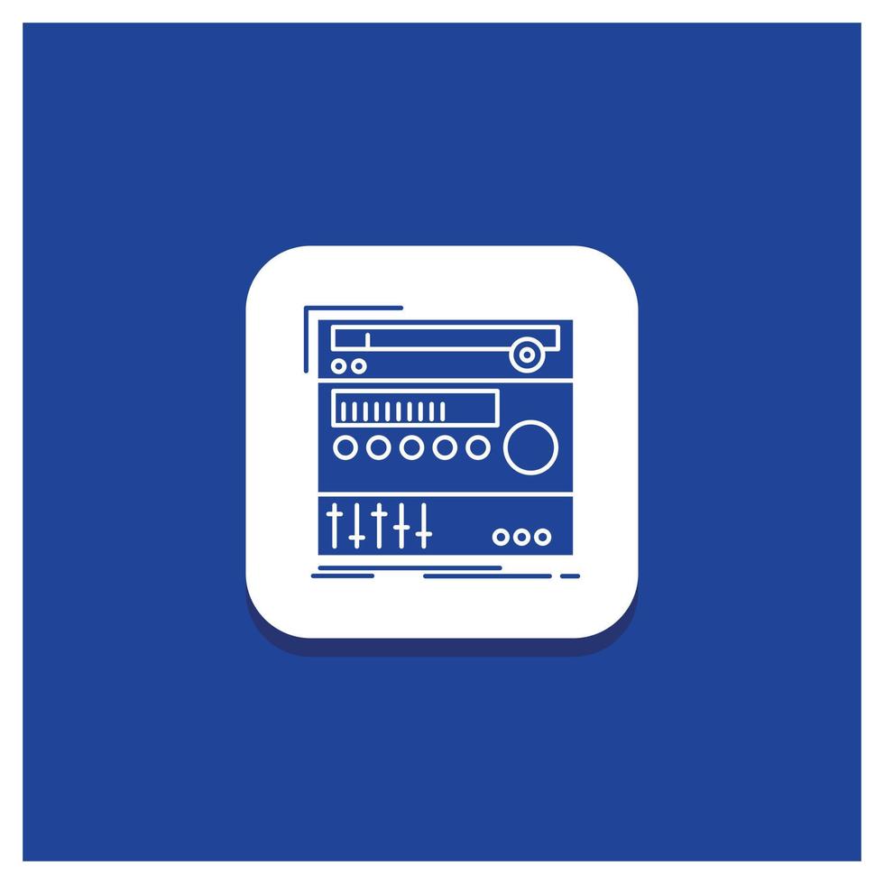 Blue Round Button for rack. component. module. sound. studio Glyph icon vector